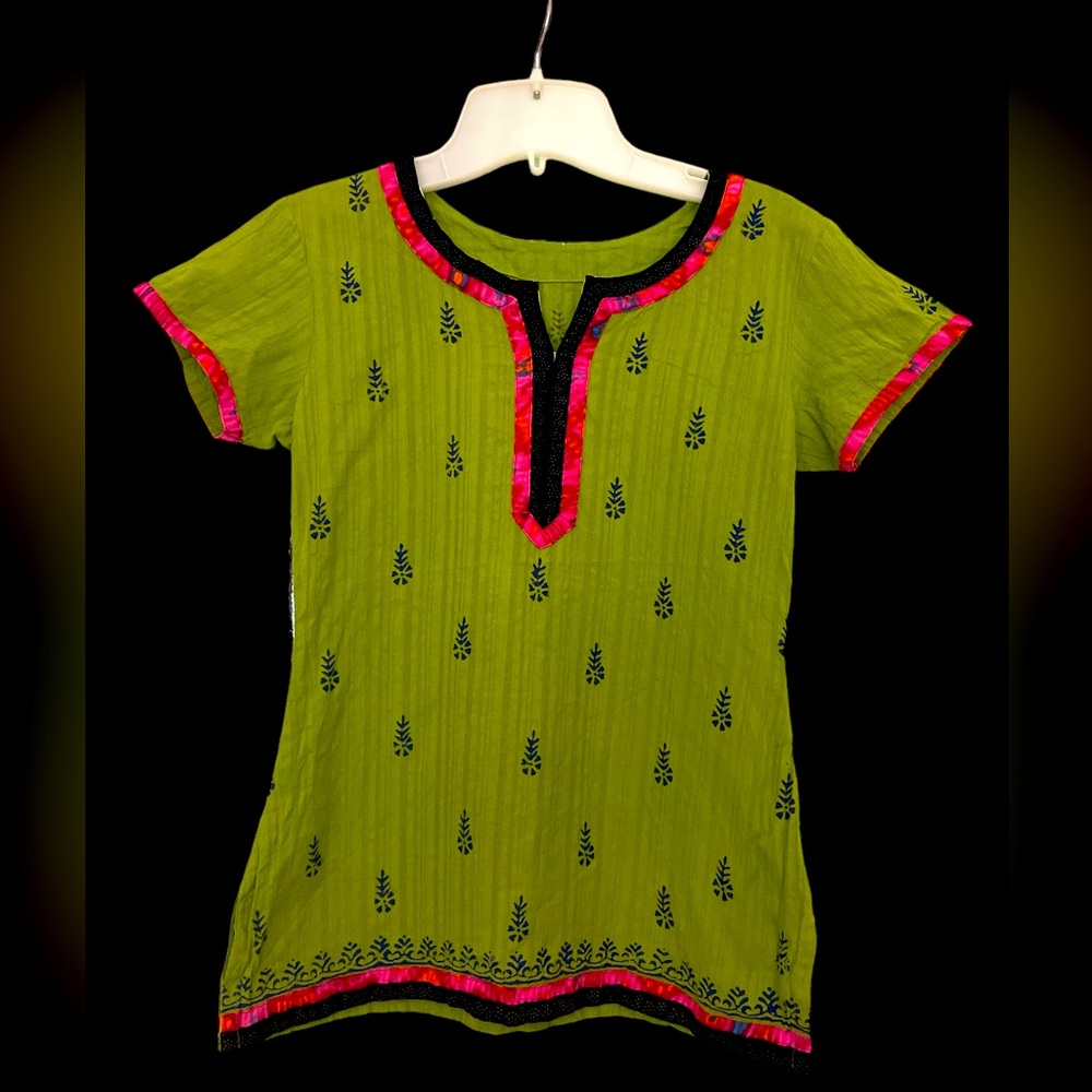 Anthropologie boutique kids girls tunic top green pink kaftan style Unique M 8